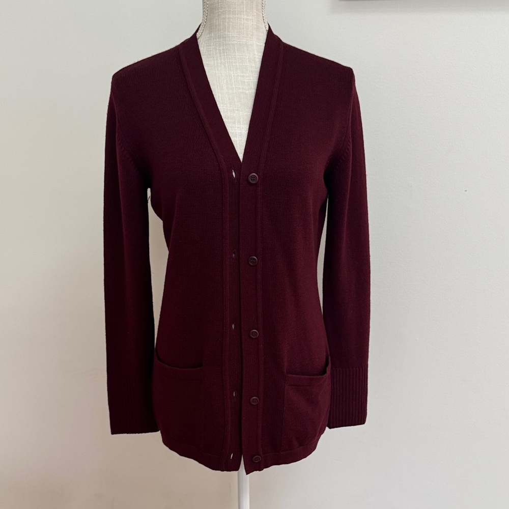 Henri Bendel Women's V-Neck Button-Front Cardigan Sweater - Deep Burgundy
